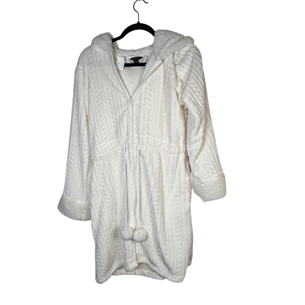 JoSkins Women's White Hooded Fleece Robe M/M Plush Warm Spa Cozy Loungewear